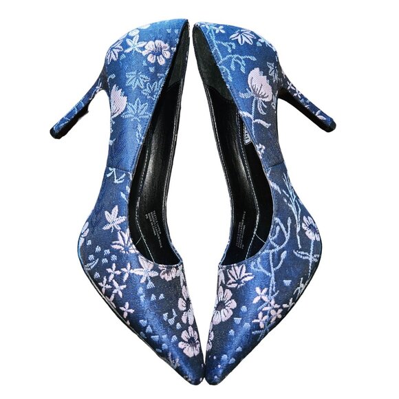 Charles David Denise Blue Floral Brocade Stiletto Heels Women Size 8.5 - Picture 3 of 13